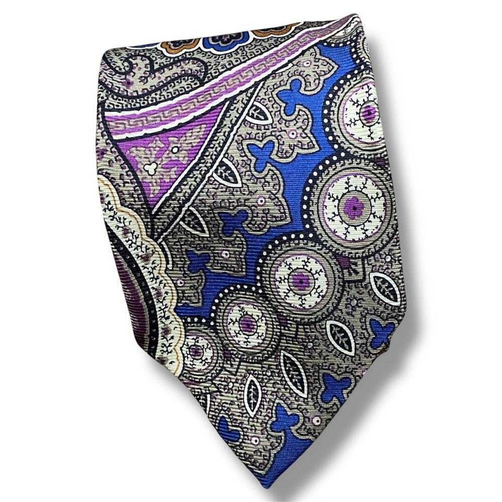 POLO Ralph Lauren for Neiman-Marcus Necktie Grey Purple Teal Paisley Silk Tie